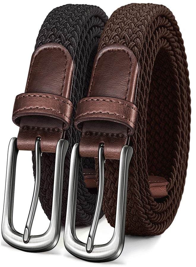 KEMISANT Men's Golf Belt 2 Pack-Braided Woven Stretch Belt for Gift Men Casual Jeans Sports Work 1 3/8"(Black/Deep Brown,32"-36" Waist Adjustable) - Image 1